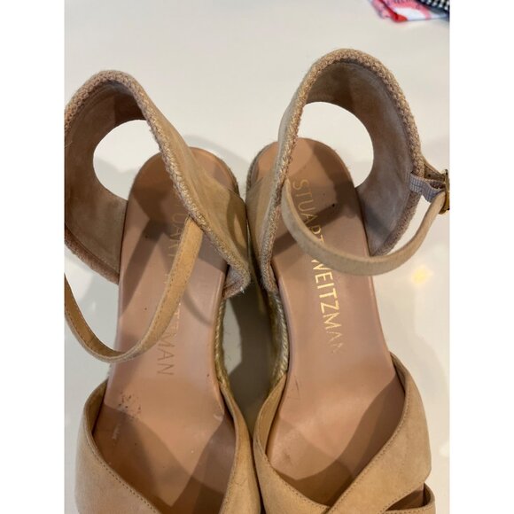Stuart Weitzman Beige Suede Espadrille Wedge Sandals With Ankle Strap & Braided - Picture 3 of 10